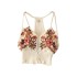 Bohemian ethnic style heavy industry embroidery flower V-neck backless waist cinched high waisted short top with exposed navel suspender for women