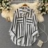 2022 autumn new mid to long vertical striped shirt jacket for women's Korean casual loose collared versatile top trend