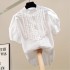 White spliced mushroom edge chiffon shirt for women's summer wear, new fashionable versatile shirt, short sleeved slimming high-end top