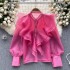 Autumn new light luxury fairy wind lotus leaf edge long sleeved shirt with women's mesh design, high-end temperament and socialite top