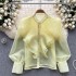 Autumn new light luxury fairy wind lotus leaf edge long sleeved shirt with women's mesh design, high-end temperament and socialite top