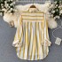 2022 autumn new mid to long vertical striped shirt jacket for women's Korean casual loose collared versatile top trend