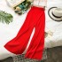 Evening style wide leg pants chic gentle temperament solid color small fresh elastic waist pleated straight tube versatile casual pants