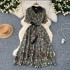 Light mature style western-style women's dress, summer new style, tied waist, V-neck short sleeved, temperament floral chiffon long skirt