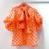 Palace style plush polka dot bubble sleeve shirt for women, summer niche design, butterfly bow beautiful chiffon top