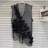 Internet celebrity's 2024 summer new item, niche socialite, three-dimensional flower design, mesh transparent V-neck vest