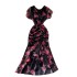 2022 new light luxury socialite chiffon printed dress temperament ruffled fish tail dress women's dress looks slim