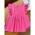 Korean sweet shirt women's summer versatile slimming round neck small fly sleeves pleated chic doll shirt French top women