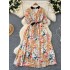 Light mature style western-style women's dress, summer new style, tied waist, V-neck short sleeved, temperament floral chiffon long skirt