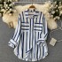 2022 autumn new mid to long vertical striped shirt jacket for women's Korean casual loose collared versatile top trend