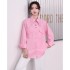 French style niche heavy industry diamond studded pointed neck bubble sleeve shirt for women in autumn 2024, spliced casual plus size western-style top