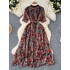 Light mature style western-style women's dress, summer new style, tied waist, V-neck short sleeved, temperament floral chiffon long skirt