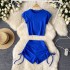 American casual sports yoga suit set sexy short slim fit t-shirt with drawstring high waist and hip hugging shorts two-piece set