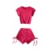 American casual sports yoga suit set sexy short slim fit t-shirt with drawstring high waist and hip hugging shorts two-piece set