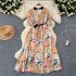 Light mature style western-style women's dress, summer new style, tied waist, V-neck short sleeved, temperament floral chiffon long skirt