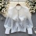 Autumn new light luxury fairy wind lotus leaf edge long sleeved shirt with women's mesh design, high-end temperament and socialite top