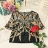 2020 runway runway socialite temperament embroidery nail bead bling glitter short sleeved see through T-shirt top