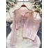 Pure Desire Style Two piece Women's Versatile Slim Fit Strap Top+Sweet Strap Long Sleeve Hollow Knitted Cardigan Top