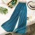 Evening style wide leg pants chic gentle temperament solid color small fresh elastic waist pleated straight tube versatile casual pants