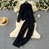 Korean version simple casual suit for women with lazy style autumn and winter high neck pullover knitted sweater+high waist wide leg pants