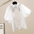 Heavy Industry Handmade Bead Set Diamond Collar Sweet Bubble Sleeves Embroidered Short Sleeve Shirt Fashionable and Stylish Aging Top Trendy