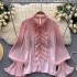 French style niche chiffon shirt, women's design sense, ruffled edge bubble sleeves, super fairy sweet top trend