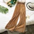 Evening style wide leg pants chic gentle temperament solid color small fresh elastic waist pleated straight tube versatile casual pants