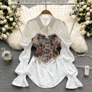 2022 Spring/Summer New Design Retro Pattern Strap Waist Small Vest Medium Long A-line Puffy Shirt Skirt