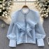 Autumn new light luxury fairy wind lotus leaf edge long sleeved shirt with women's mesh design, high-end temperament and socialite top