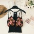 Bohemian ethnic style heavy industry embroidery flower V-neck backless waist cinched high waisted short top with exposed navel suspender for women