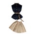 Korean style women's summer fashion retro denim single breasted waist cinched sleeveless top+versatile fluffy skirt