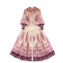 2024 new vacation style dress for women, European and American retro lantern sleeves, single breasted waist cinched pleated printed long skirt