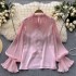 French style niche chiffon shirt, women's design sense, ruffled edge bubble sleeves, super fairy sweet top trend