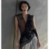 Internet celebrity's 2024 summer new item, niche socialite, three-dimensional flower design, mesh transparent V-neck vest