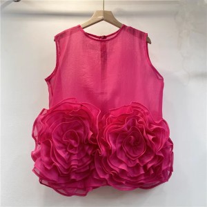 Shirt women's three-dimensional large flower plate flower 2024 summer new style lotus leaf edge splicing French sleeveless vest top