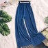 Evening style wide leg pants chic gentle temperament solid color small fresh elastic waist pleated straight tube versatile casual pants