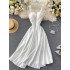 2020 new design sense careful machine V-neck backless retro solid color waist slimming long skirt women's dress