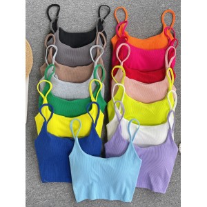 Candy colored camisole vest for women, fashionable and versatile for both inside and outside, sexy and spicy girl style with exposed navel short top, women's base