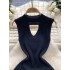 Socialite sexy hollow neck hanging sleeveless knitted dress for women in summer, slimming down with waist cinching, pure desire, spicy girl A-line short skirt