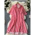 Korean style fashionable casual shirt for women's summer wear, mid to long, lazy style, loose and slimming, A-line versatile striped dress