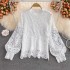 Autumn New Elegant and Gentle Feng Shui Soluble Hook Flower Hollow Lace Shirt Women's Western Style Loose Round Neck Top