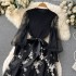 Autumn outfit new European and American style French Hepburn style temperament small black dress A-line heavy embroidery lace mesh dress