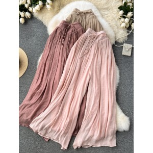 Lazy style, drooping feeling, wide leg skirt pants for women in summer, thin and slimming, high waist covering, chiffon pants, loose casual pants