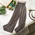 Evening style wide leg pants chic gentle temperament solid color small fresh elastic waist pleated straight tube versatile casual pants