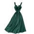 2020 new design sense careful machine V-neck backless retro solid color waist slimming long skirt women's dress