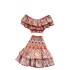 Hollow embroidery two-piece set of female sexy one shoulder lotus leaf edge waist exposed top+high waist fluffy skirt