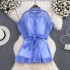 2024 Korean version new design sense stand up collar slightly transparent lightweight chiffon bat sleeve dress with suspender two-piece set for women