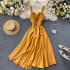 2020 new design sense careful machine V-neck backless retro solid color waist slimming long skirt women's dress