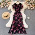 2022 new light luxury socialite chiffon printed dress temperament ruffled fish tail dress women's dress looks slim