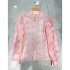 French style new design, niche retro silk top, lace bubble sleeve shirt for women